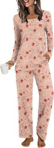 أطقم بيجامات من HOTGIFT للنساء قطعتين، أطقم سراويل Pjs بأكمام طويلة للسيدات في الشتاء، أطقم بيجامات نسائية ناعمة in Saudi Arabia