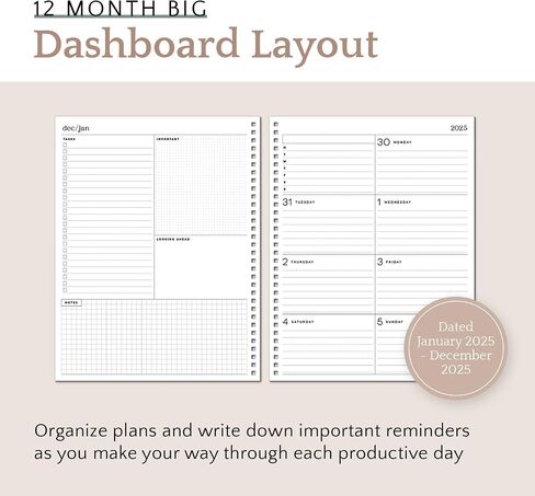 Organized by Happy Planner Dated 12-Month Planner, Jan.–Dec. 2025 Daily, Weekly, and Monthly Planner, Small Size, Dashboard Layout, Serene Garden, 72 Pages, 12 Dividers, 2 Sticker Sheets, 6" x 8.5" in Saudi Arabia