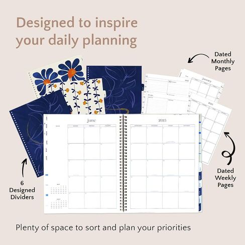 Organized by Happy Planner Dated 12-Month Planner, Jan.–Dec. 2025 Daily, Weekly, and Monthly Planner, Small Size, Dashboard Layout, Serene Garden, 72 Pages, 12 Dividers, 2 Sticker Sheets, 6" x 8.5" in Saudi Arabia