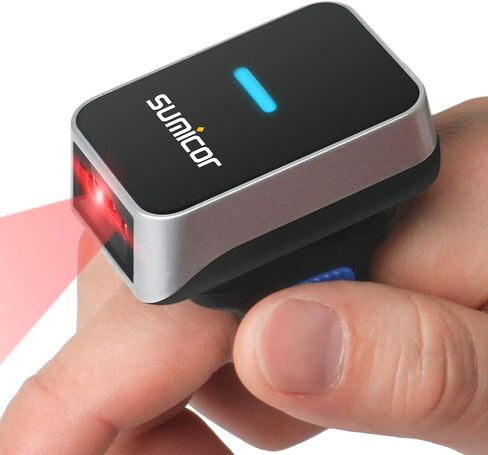 Bluetooth Ring Barcode Scanner, Sumicor Wearable Finger Bar Code Reader Portable Mnin Barcode 3-in-1 Bluetooth & 2.4Ghz Wireless & USB Work with iOS Android Windows Linux Mac OS in Saudi Arabia