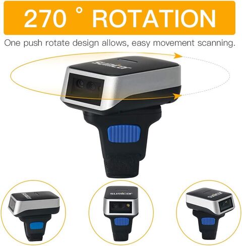 Bluetooth Ring Barcode Scanner, Sumicor Wearable Finger Bar Code Reader Portable Mnin Barcode 3-in-1 Bluetooth & 2.4Ghz Wireless & USB Work with iOS Android Windows Linux Mac OS in Saudi Arabia