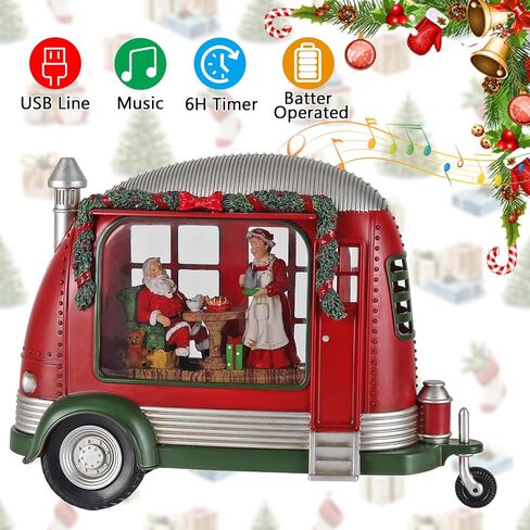 Christmas Snow Globe, RV Santa Claus Couples Scene Snow Globe, Glittering Lantern with Timer, Snow Globe Lantern USB or Battery Powered for Desktop Ornament, Christmas Decoration in Saudi Arabia