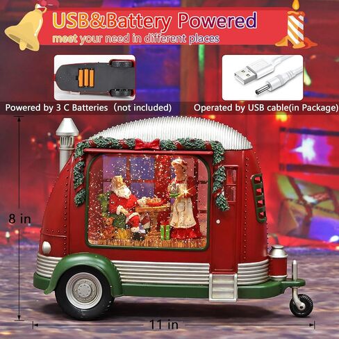 Christmas Snow Globe, RV Santa Claus Couples Scene Snow Globe, Glittering Lantern with Timer, Snow Globe Lantern USB or Battery Powered for Desktop Ornament, Christmas Decoration in Saudi Arabia