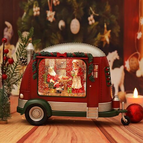 Christmas Snow Globe, RV Santa Claus Couples Scene Snow Globe, Glittering Lantern with Timer, Snow Globe Lantern USB or Battery Powered for Desktop Ornament, Christmas Decoration in Saudi Arabia
