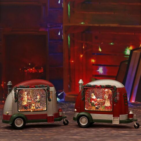 Christmas Snow Globe, RV Santa Claus Couples Scene Snow Globe, Glittering Lantern with Timer, Snow Globe Lantern USB or Battery Powered for Desktop Ornament, Christmas Decoration in Saudi Arabia