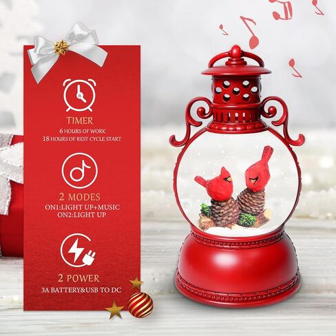 Christmas Snow Globes, Cardinal Christmas Snow Lantern with 8 Songs, 6H Timer Battery & USB Powered Glitter Music Box for Christmas Table Decorations Home Decor in Saudi Arabia