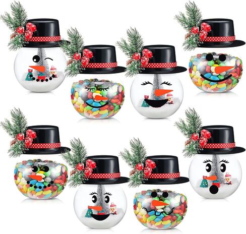 8 Set DIY Snowman Christmas Candy Jar Table Centerpiece DIY Fish Bowl Snowman Crafts Decoration Plastic 30 oz Candy Jar with Pine Snowman Stickers Mini Hat for Xmas Gifts Home Mantel Decor in Saudi Arabia