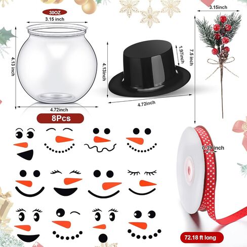 8 Set DIY Snowman Christmas Candy Jar Table Centerpiece DIY Fish Bowl Snowman Crafts Decoration Plastic 30 oz Candy Jar with Pine Snowman Stickers Mini Hat for Xmas Gifts Home Mantel Decor in Saudi Arabia