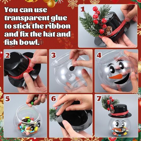 8 Set DIY Snowman Christmas Candy Jar Table Centerpiece DIY Fish Bowl Snowman Crafts Decoration Plastic 30 oz Candy Jar with Pine Snowman Stickers Mini Hat for Xmas Gifts Home Mantel Decor in Saudi Arabia
