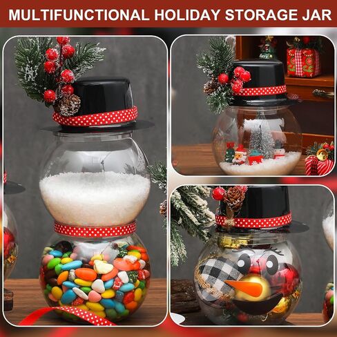 8 Set DIY Snowman Christmas Candy Jar Table Centerpiece DIY Fish Bowl Snowman Crafts Decoration Plastic 30 oz Candy Jar with Pine Snowman Stickers Mini Hat for Xmas Gifts Home Mantel Decor in Saudi Arabia