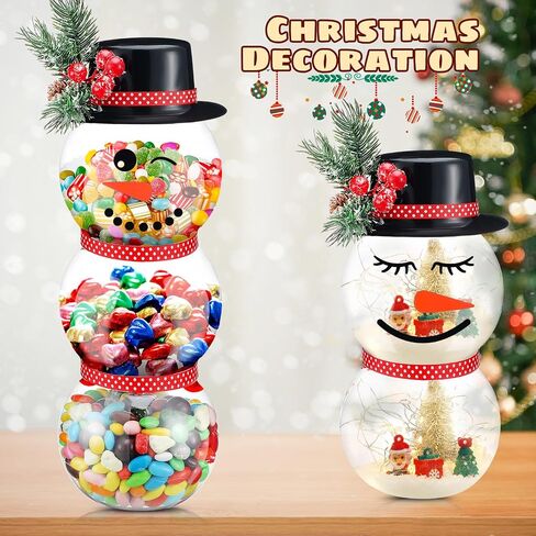 8 Set DIY Snowman Christmas Candy Jar Table Centerpiece DIY Fish Bowl Snowman Crafts Decoration Plastic 30 oz Candy Jar with Pine Snowman Stickers Mini Hat for Xmas Gifts Home Mantel Decor in Saudi Arabia