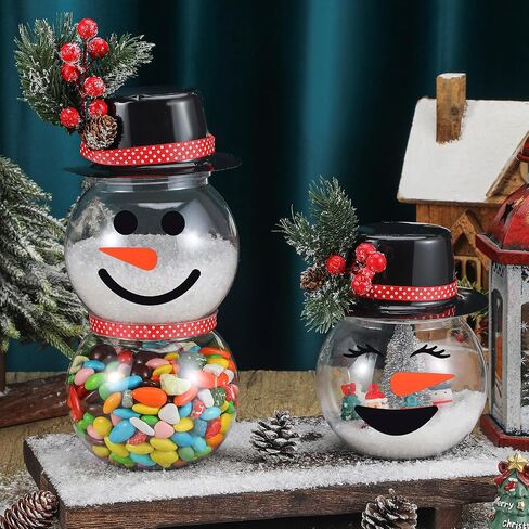 8 Set DIY Snowman Christmas Candy Jar Table Centerpiece DIY Fish Bowl Snowman Crafts Decoration Plastic 30 oz Candy Jar with Pine Snowman Stickers Mini Hat for Xmas Gifts Home Mantel Decor in Saudi Arabia