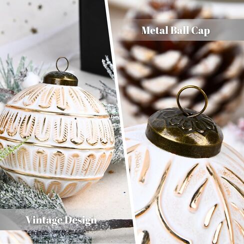Vintage Christmas Ornaments for Tree Decorations - Rustic Christmas Ball Ornaments Gold White for Indoor Holiday Xmas Decor - 80mm 3.15inch, Pack of 12 in Saudi Arabia