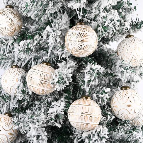 Vintage Christmas Ornaments for Tree Decorations - Rustic Christmas Ball Ornaments Gold White for Indoor Holiday Xmas Decor - 80mm 3.15inch, Pack of 12 in Saudi Arabia