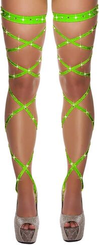 Women Criss Cross Glitter Thigh High Stockings Rhinestone Hollow Out Over Knee Strap Socks Club Tights in Saudi Arabia