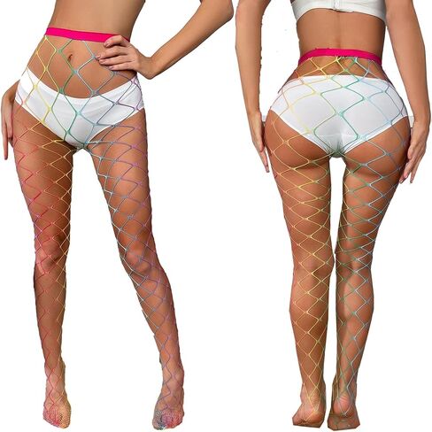 Women's Rainbow Fishnet Hosiery, Neon Fishnet Sheers,Rainbow Fishnet Tights, Mesh Fishnet Stockings Pride Outfits in Saudi Arabia