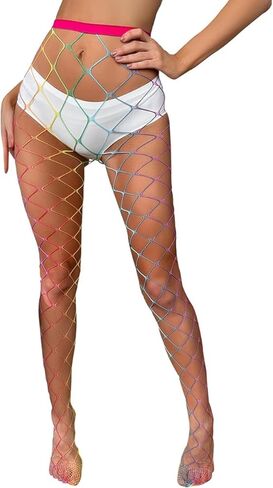 Women's Rainbow Fishnet Hosiery, Neon Fishnet Sheers,Rainbow Fishnet Tights, Mesh Fishnet Stockings Pride Outfits in Saudi Arabia