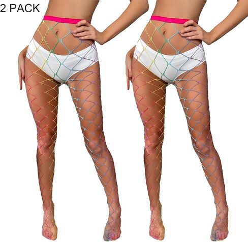 Women's Rainbow Fishnet Hosiery, Neon Fishnet Sheers,Rainbow Fishnet Tights, Mesh Fishnet Stockings Pride Outfits in Saudi Arabia