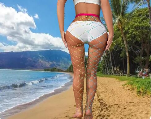Women's Rainbow Fishnet Hosiery, Neon Fishnet Sheers,Rainbow Fishnet Tights, Mesh Fishnet Stockings Pride Outfits in Saudi Arabia