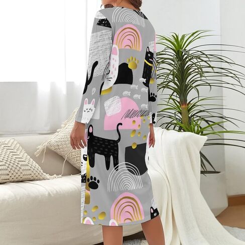 Nightgowns for Women's Long Sleeve Night Shirt Soft Sleepwear Cartoon Cat Print Night Dress in Saudi Arabia