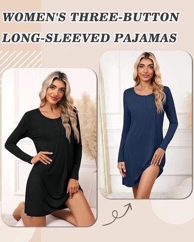 Riyiper 3 Pack Women's Nightgowns Long Sleeve Night Shirts Dress Casual Crew Neck Button Down Plain Pajamas Sleepwear in Saudi Arabia