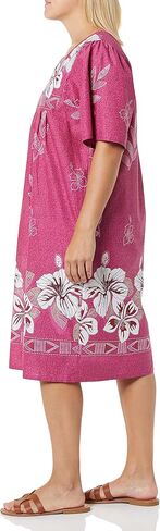 AmeriMark Womens Patio Dress Lounger Floral Print Border Short Sleeve & Pockets in Kuwait