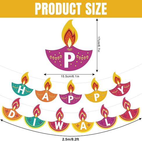 Whaline 2Pcs Happy Diwali Banner Colorful Diwali Garland Pre-Assembled Festival Hanging Banner Deepavali Party Decorations for Indian Themed Diwali Party Doorways Home Mantel Decor Supplies in Saudi Arabia