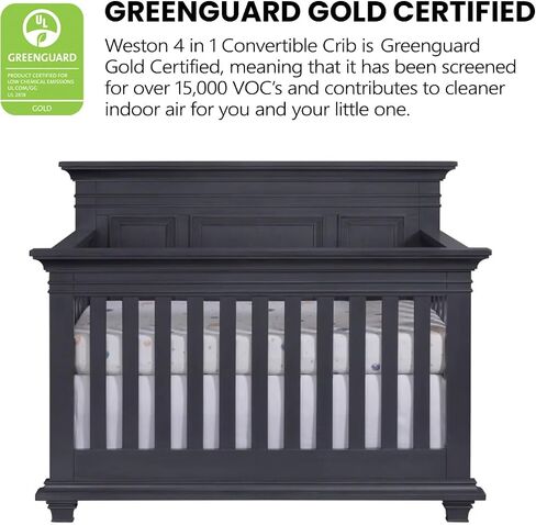 Oxford Baby Weston 4-in-1 Convertible Baby Crib, Midnight Slate, Green Guard Gold Certified in Kuwait
