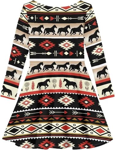 Girl Casual Long Sleeve Dresses Winter Fall Spring A Line Skater Twirl Dress,Age 3-16 Years in Kuwait