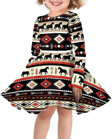 Girl Casual Long Sleeve Dresses Winter Fall Spring A Line Skater Twirl Dress,Age 3-16 Years in Kuwait