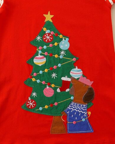 Hongshilian Girls Cotton Chirstmas Dress Long Sleeve Cartoon Appliques Casual Playwear Dresses in Kuwait