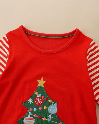Hongshilian Girls Cotton Chirstmas Dress Long Sleeve Cartoon Appliques Casual Playwear Dresses in Kuwait