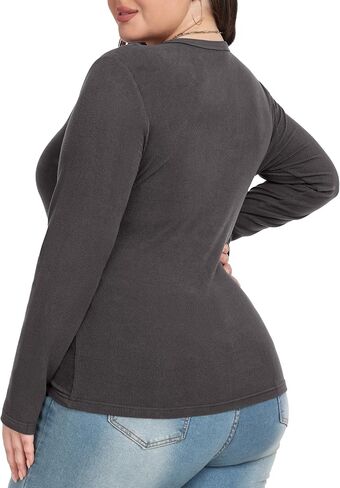 OLRIK Plus Size Long Sleeve Shirts for Women Ribbed Slim V Neck Basic Tops for Women in Saudi Arabia