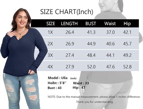 OLRIK Plus Size Long Sleeve Shirts for Women Ribbed Slim V Neck Basic Tops for Women in Saudi Arabia