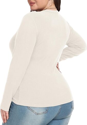 OLRIK Plus Size Long Sleeve Shirts for Women Ribbed Slim V Neck Basic Tops for Women in Saudi Arabia