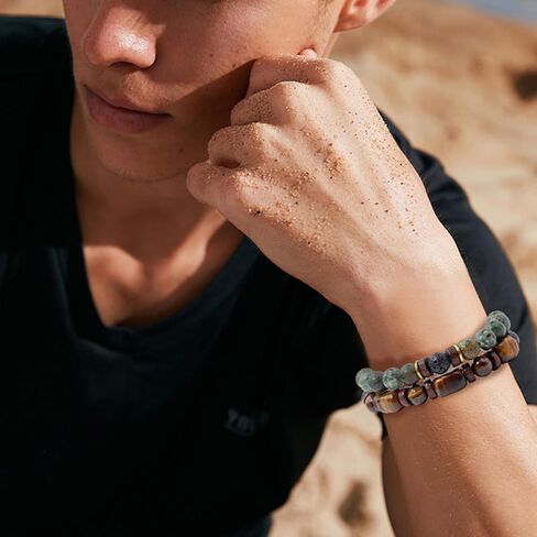 Beaded Bracelet for Men Natural Stone Bracelet Tiger's Eye Beads Double Set Bracelet Stretch Healing Round Bead Bracelet 19cm in Saudi Arabia