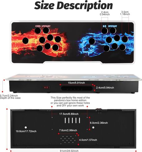 Sturdy DIY Arcade Console Kit - Metal Base and Acrylic Panel, 2 Player Video Game Machine Case, Supports 8 Buttons Each, Compatible with Pandora Kits (Black) in Saudi Arabia