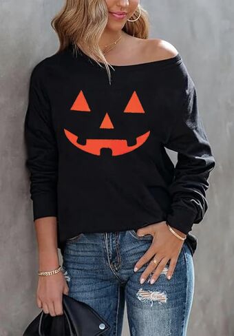 Womens Holiday Off the Shoulder Long Sleeve Loose Slouchy Sweatshirt Pullover Letter Printed Tops in Kuwait