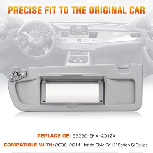 Youxmoto Left Driver Side Car Sun Visor for Honda Civic 2006 2007 2008 2009 2010 2011 EX LX Sedan SI Coupe, Grey Visor Replaces # ‎83280-SNA-A01ZA in Saudi Arabia