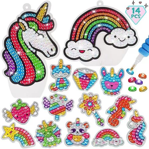 luoisaci 14pcs جوهرة كبيرة الماس فن الرسم الفنون الحرف سلاسل المفاتيح suncatchers مجموعات للهدايا، طقم الطلاء الفسيفساء بالأرقام للبنين الفتيات طفل صغير DIY إنشاء جوهرة الخاصة بك in Saudi Arabia