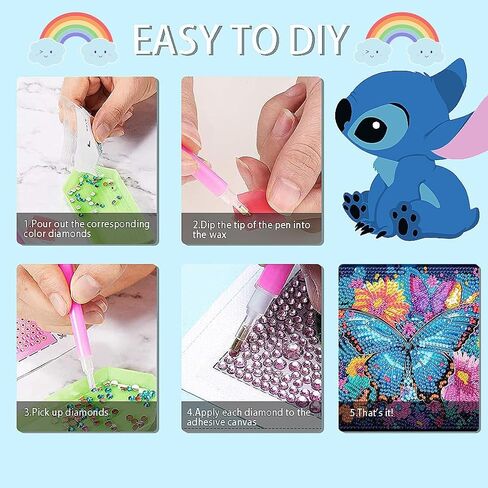 مجموعات الفن الماسي 5D من Apcufir للأطفال، 4 قطع من الفراشات الملونة للأطفال DIY الماسية الكبيرة من الأحجار الكريمة، مجموعات فنية من الماس الفسيفساء للأطفال من عمر 4-8-10-12 عامًا للهدايا مقاس 6 × 6 بوصة (بدون إطار) in Saudi Arabia