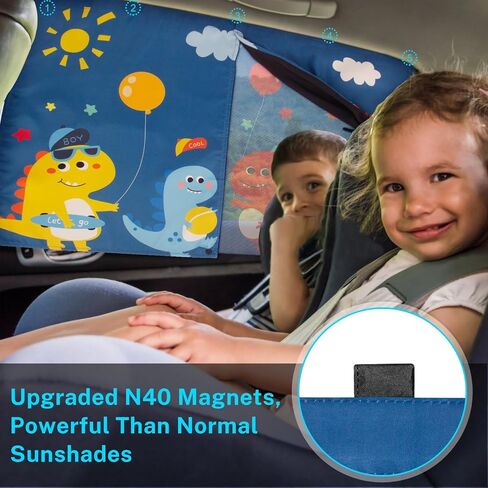 Car Side Window Shades, 2 Pack Magnetic Car Sun Shades for Baby Double Layer Full Shade/Half Shade Options Cartoon Car Window Curtain for Kids Heat/UV Protection in Saudi Arabia