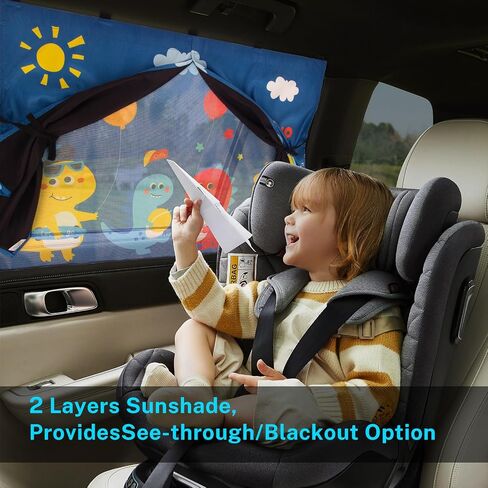 Car Side Window Shades, 2 Pack Magnetic Car Sun Shades for Baby Double Layer Full Shade/Half Shade Options Cartoon Car Window Curtain for Kids Heat/UV Protection in Saudi Arabia