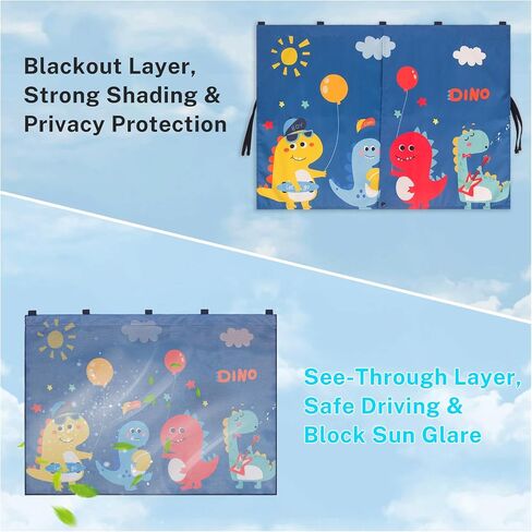 Car Side Window Shades, 2 Pack Magnetic Car Sun Shades for Baby Double Layer Full Shade/Half Shade Options Cartoon Car Window Curtain for Kids Heat/UV Protection in Saudi Arabia