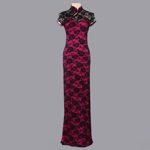 Vintage Long Sleeve Floral Lace Cheongsam Dress Elegant Mandarin Collar Side Slit Bodycon Midi Dress Women's Formal Wear in Saudi Arabia