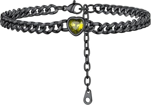 PROSTEEL Cuban Links Heart Anklets for Women, Adorned with Sparkling Birthstone, Black Stainless Steel Chain Ankle Bracelet, 8.5"-10.5" Adjustable, Come with Box in Kuwait