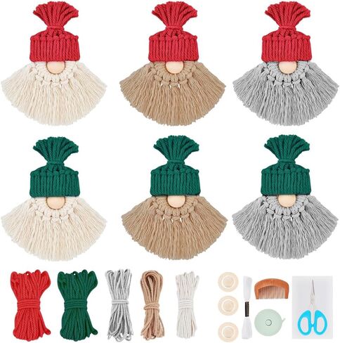 FREEBLOSS 6 Set DIY Macrame Santa Claus Kit Macrame Gnome Kit Macrame Christmas Ornaments Macrame Santa Claus for Christmas Tree Macrame Starter Kit for Decoration Gift in Saudi Arabia
