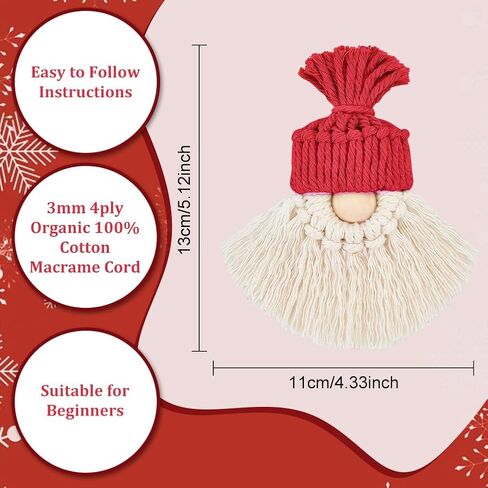 FREEBLOSS 6 Set DIY Macrame Santa Claus Kit Macrame Gnome Kit Macrame Christmas Ornaments Macrame Santa Claus for Christmas Tree Macrame Starter Kit for Decoration Gift in Saudi Arabia