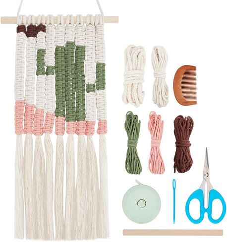 WEBEEDY Macrame Kit for Beginners DIY Macrame Wall Hanging Craft Set Boho Cactus Macrame Tapestry Wall Decor DIY Macrame Cord Kit with 61 Yard Cotton Cord, Wooden Stick and Other Supplies,20x60cm in Saudi Arabia