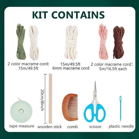 WEBEEDY Macrame Kit for Beginners DIY Macrame Wall Hanging Craft Set Boho Cactus Macrame Tapestry Wall Decor DIY Macrame Cord Kit with 61 Yard Cotton Cord, Wooden Stick and Other Supplies,20x60cm in Saudi Arabia